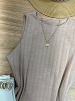 Blusa Canelada Regata Alongada Bege 