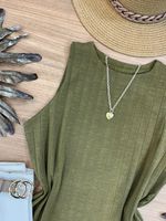 Blusa Canelada Regata Alongada Verde Militar 