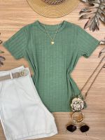 Blusa Canelada Alongada Verde Militar 