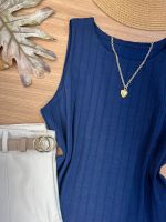 Blusa Canelada Regata Cropped Azul Marinho 