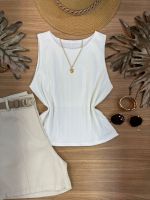 Blusa Canelada Regata Cropped Branca