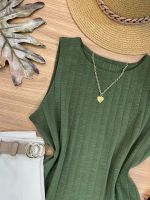 Blusa Canelada Regata Cropped Verde Militar 