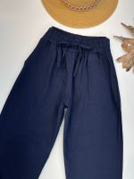 Calça Reta em linho Azul Marinho 