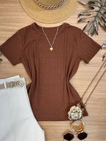 Blusa Canelada Alongada Marrom 