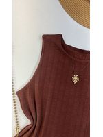 Blusa Canelada Regata Cropped Marrom 