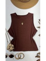 Blusa Canelada Regata Cropped Marrom 