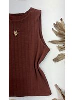 Blusa Canelada Regata Cropped Marrom 