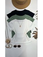 Blusa Canelada Cropped Com Manga Verde