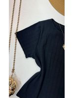 Blusa Canelada Cropped Com Manga Preta 