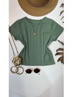 Blusa Canelada Cropped Com Manga Verde
