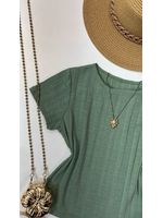 Blusa Canelada Cropped Com Manga Verde