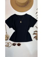 Blusa Canelada Cropped Com Manga Preta 