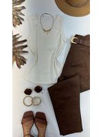 Blusa Regata Canelada Alongada Branca 