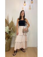 Saia Midi Camadas Bege