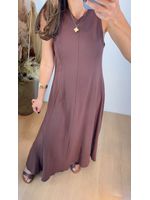 Vestido Em Malha Longo Marrom 