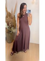 Vestido Em Malha Longo Marrom 