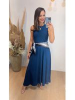 Vestido Em Malha Longo Azul Marinho 