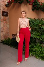 Calça de Malha Crepe com Cós Trabalhado – Vinho