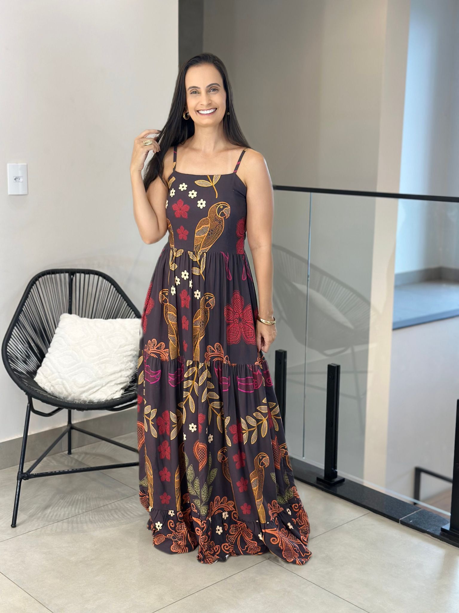 Vestido Karol Estampado Preto - Reprise Modas