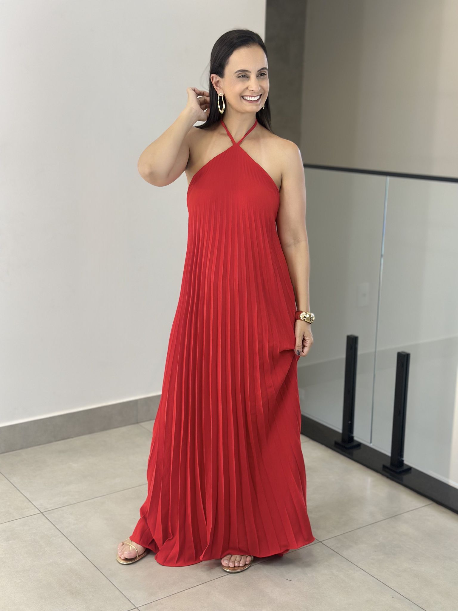 VESTIDO PLISSADO VERMELHO - Reprise Modas