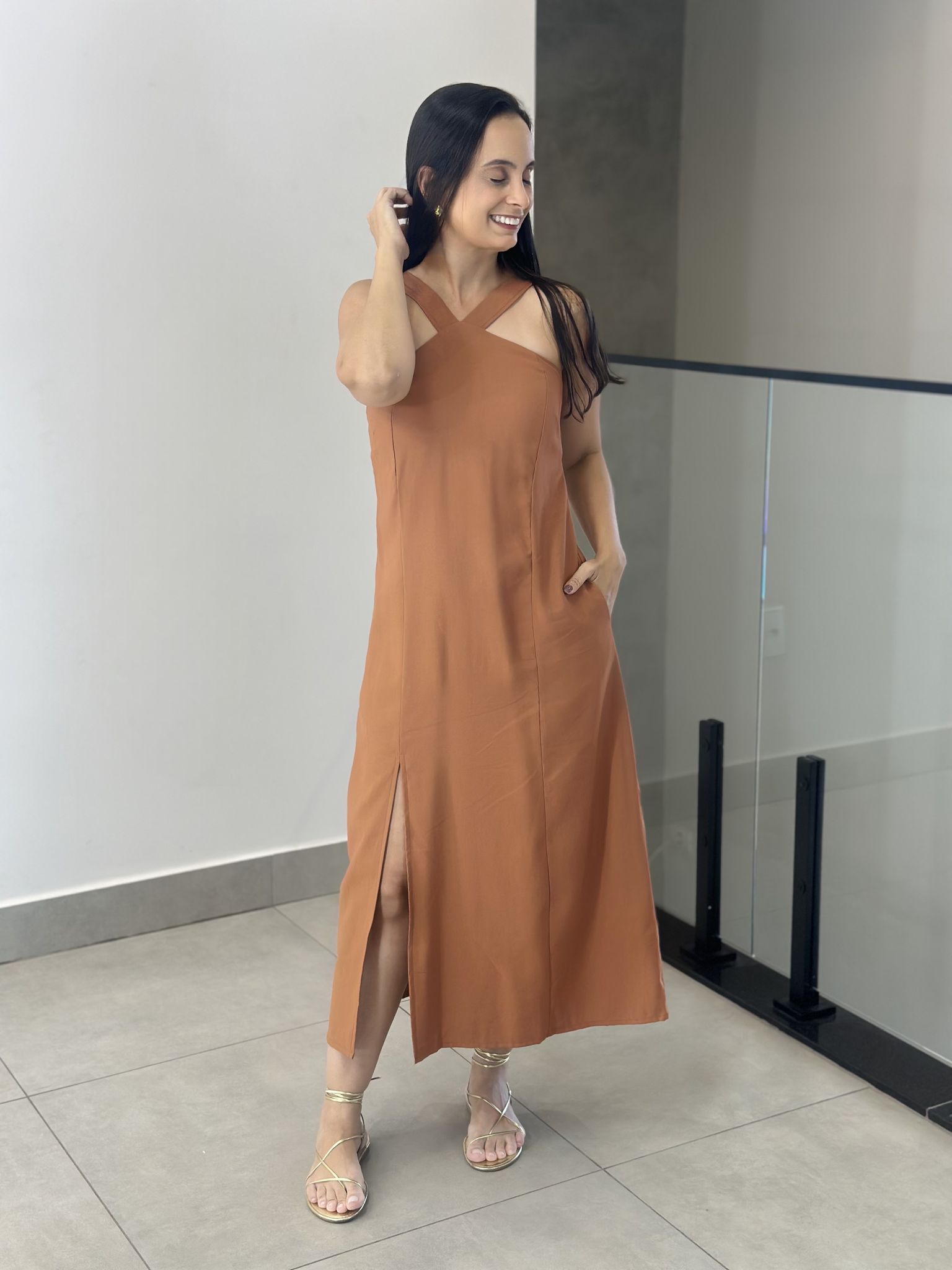 VESTIDO AURELIA MARROM - Reprise Modas