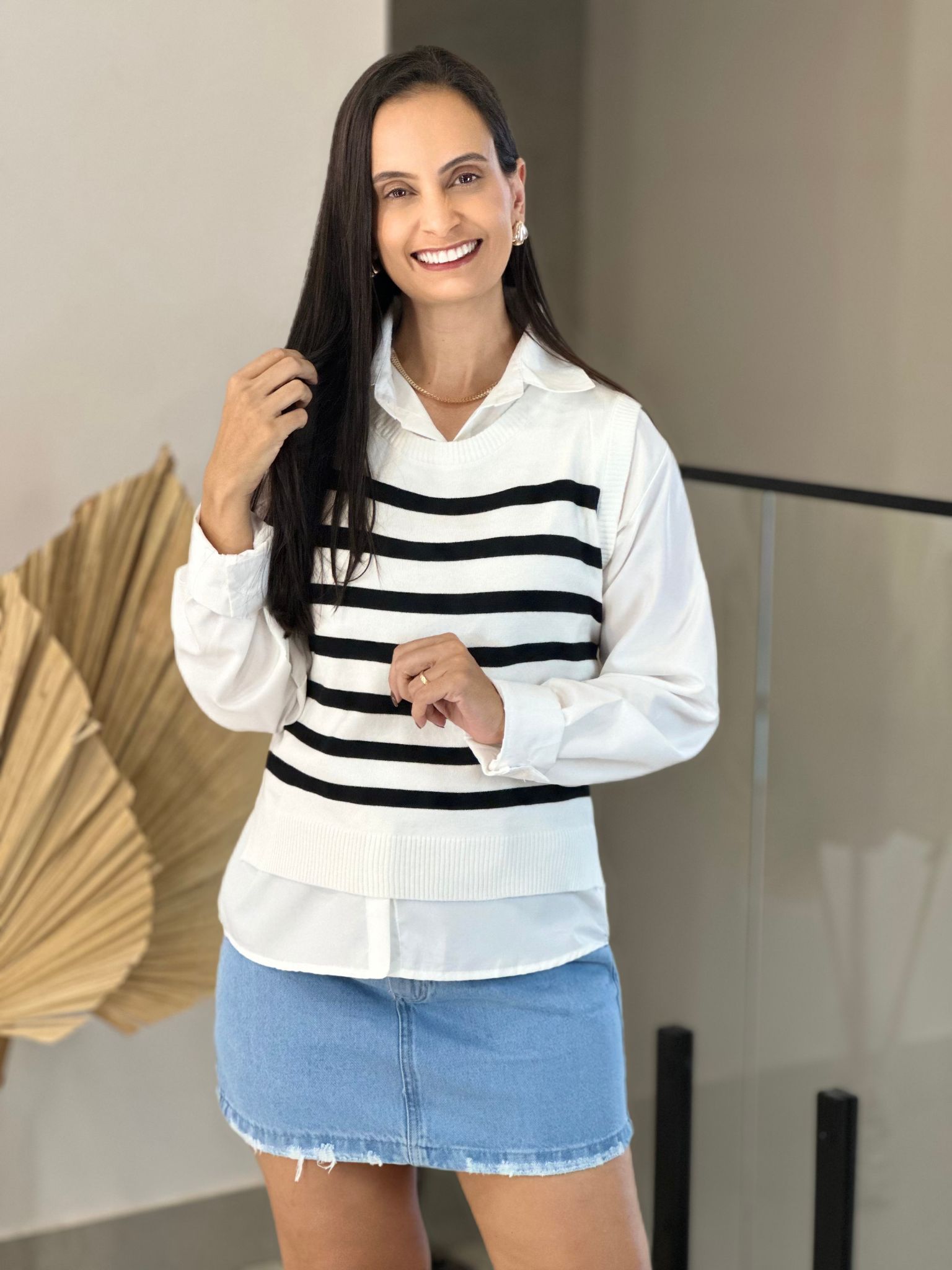 Conjunto Lua listrado branco - Reprise Modas