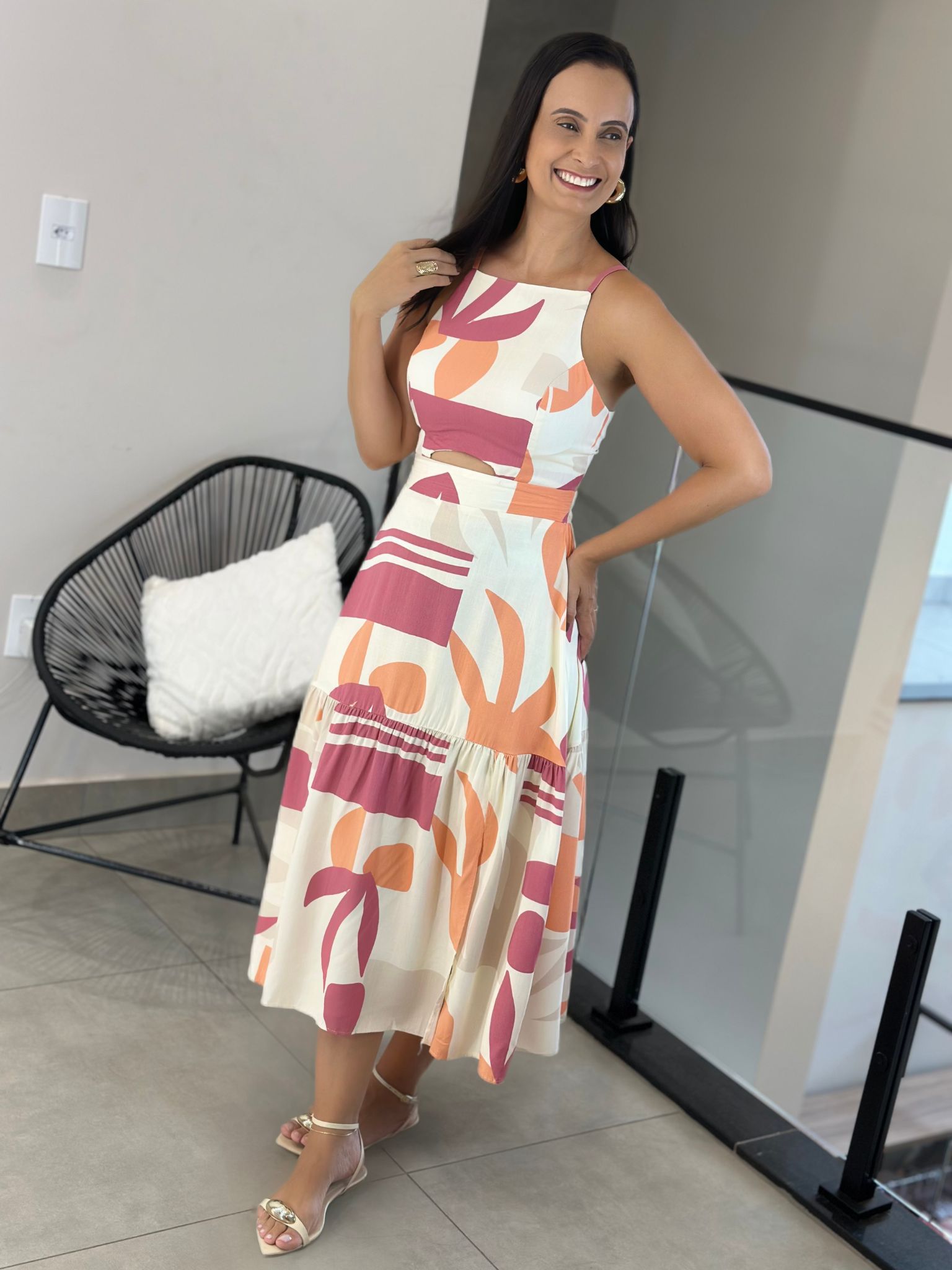 Vestido Cassia Estampado Laranja - Reprise Modas