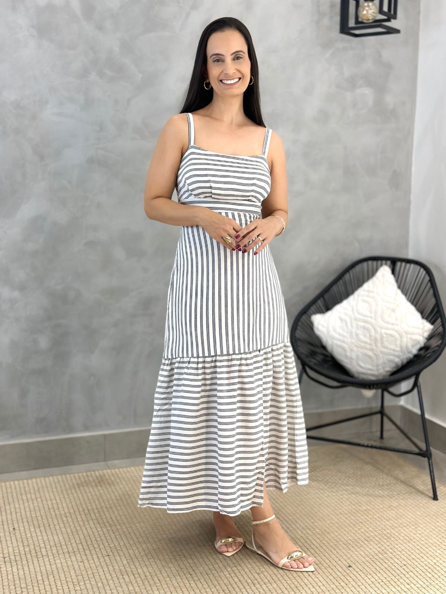 Vestido Helen Listrado Preto - Reprise Modas