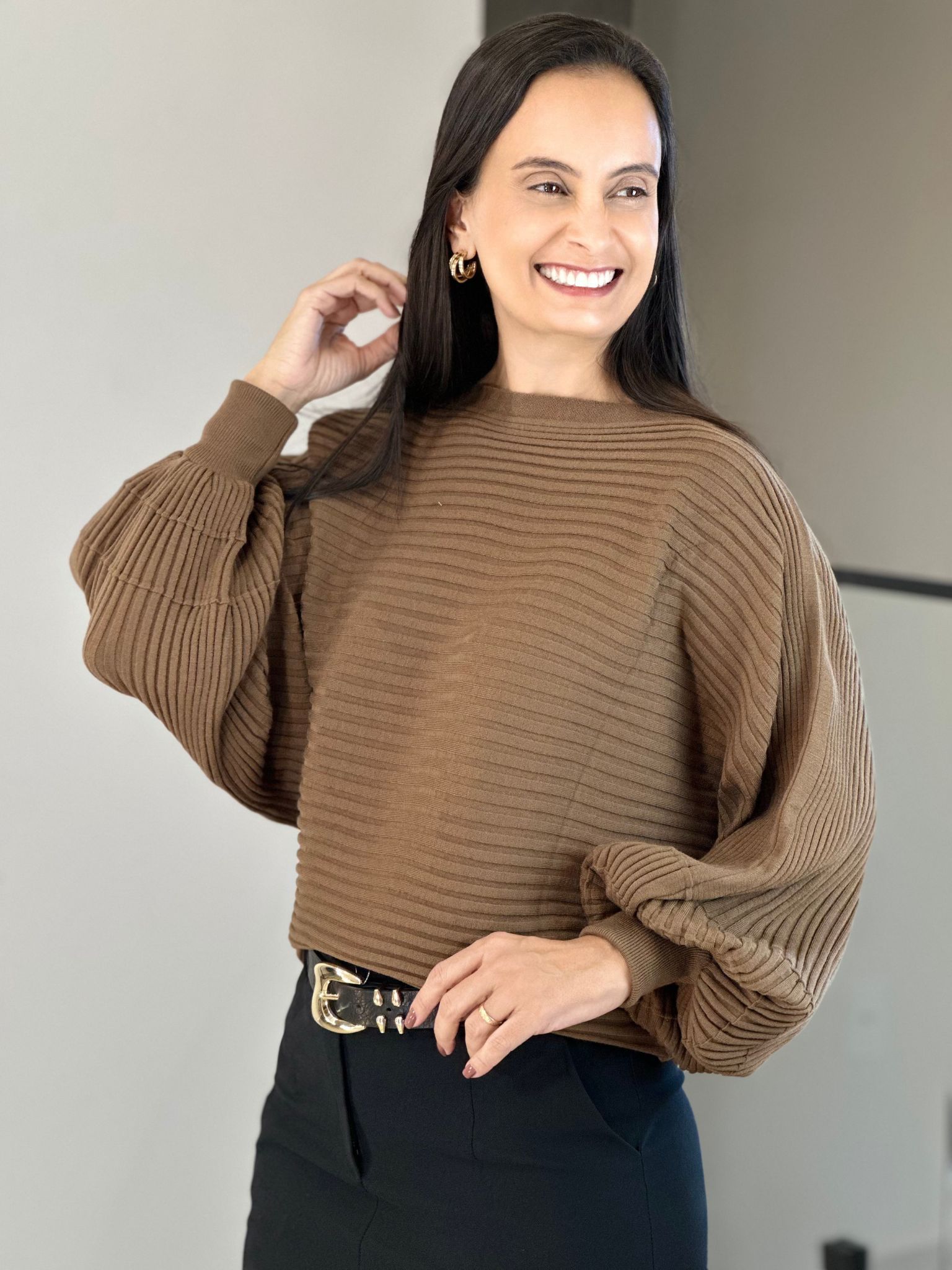 Blusa Tricot Sandy Marrom - Reprise Modas