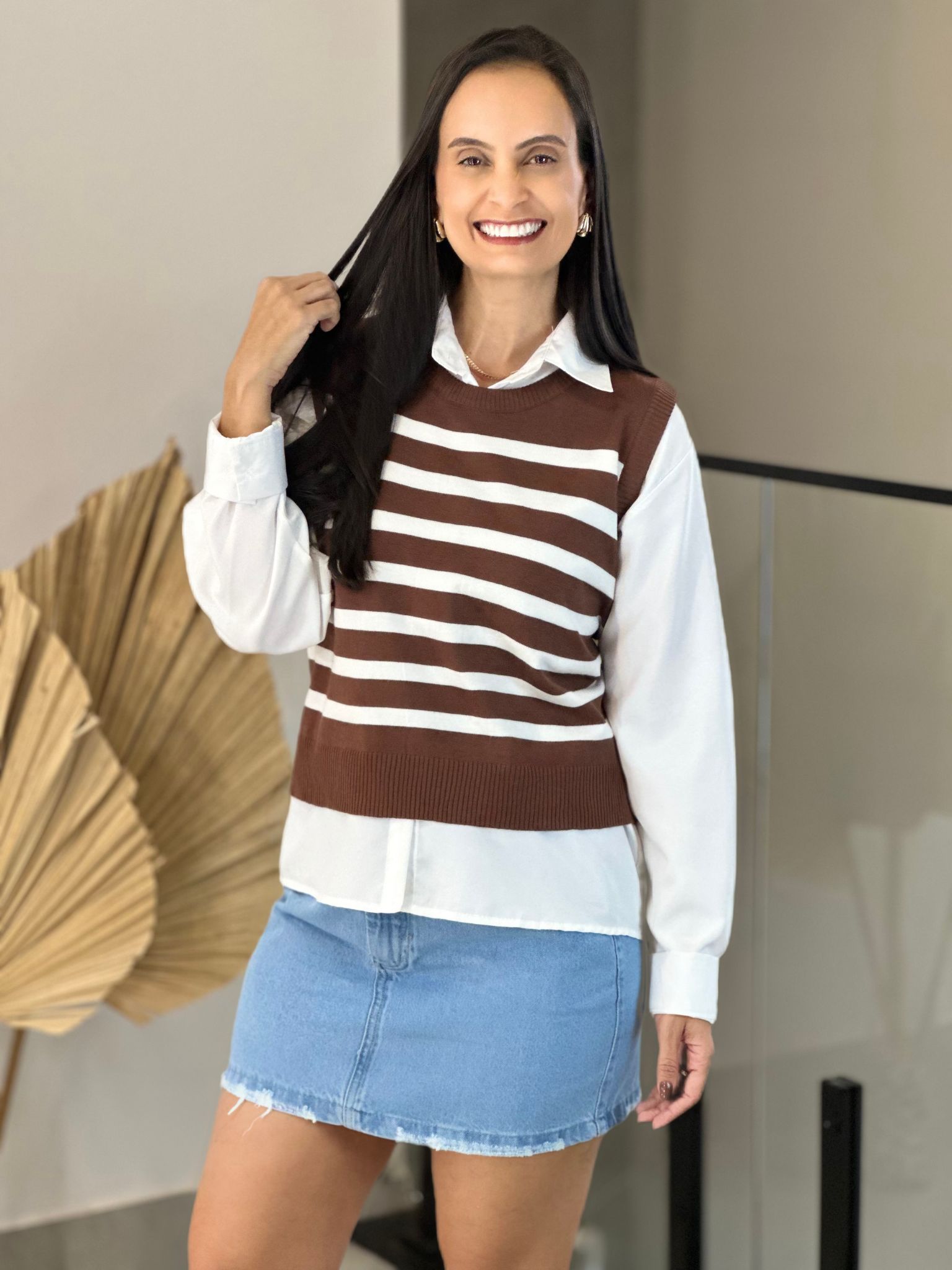 Conjunto Lua listrado marrom - Reprise Modas