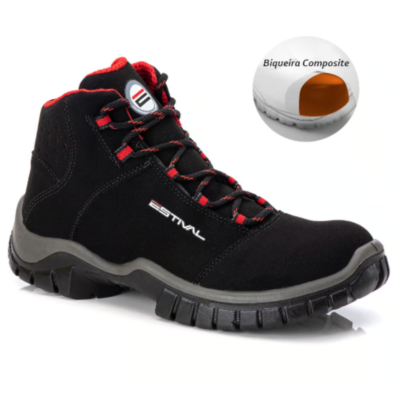 Bota de Segurança em Microfibra - Preto e Vermelho... - FRANCA SAFETY