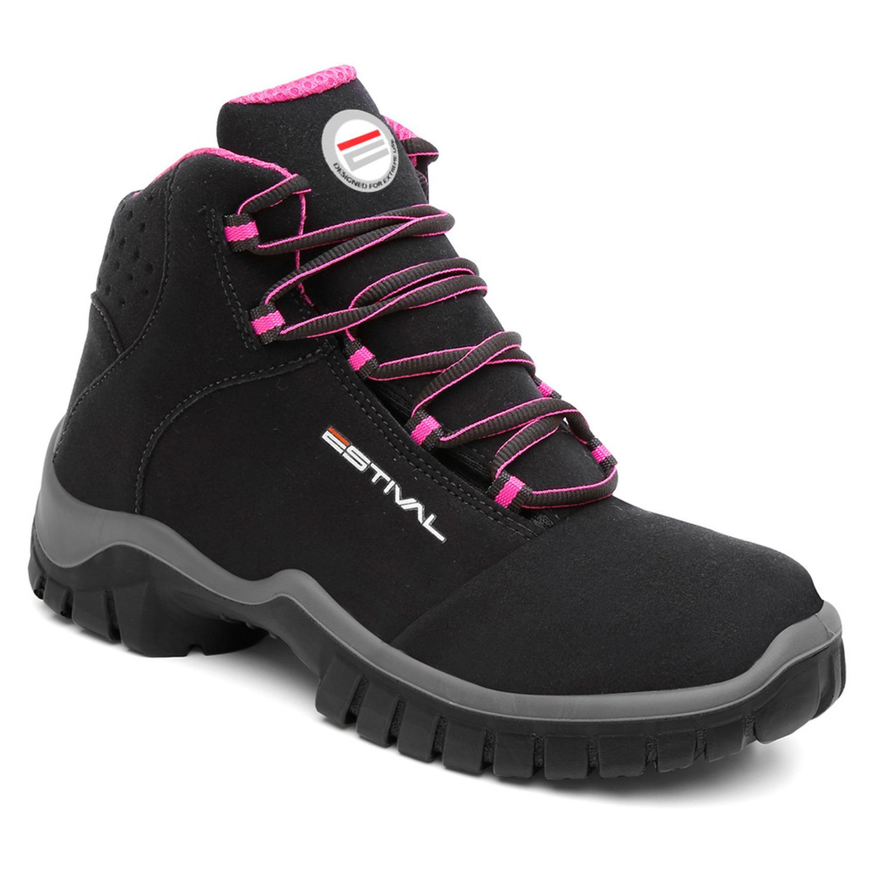 Bota de Segurança em Microfibra - Preto e Rosa - E... - FRANCA SAFETY