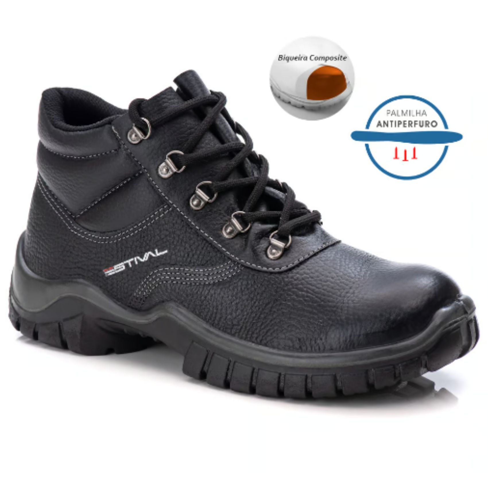 Bota De Segurança Em Couro - Preto - Estival - WO1... - FRANCA SAFETY