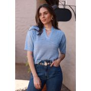 Blusa Tricot Rendada - Azul