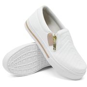 Slip On Feminina Zíper Calce Facil Sola Baixo Dk Shoes Branco Rose