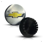 Kit 4 Calotinhas Miolo Centro Roda GM Cruze/Sonic/Tracker Prata Escovado com Emblema