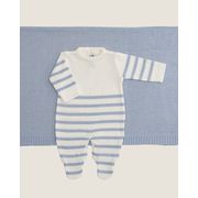 Saída Maternidade Artur Branca com Listras Azul Bebê