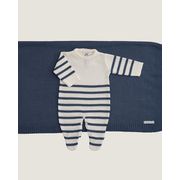 Saída Maternidade Artur Branca com Listras Azul Jeans