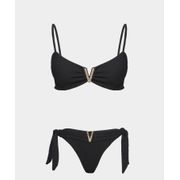 Biquíni Santorini Montenegro Preto Canelado Top Faixa Calcinha Cintura Alta 