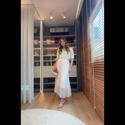 Saia Tule Plissada -Creme