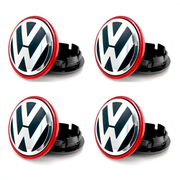 Kit 4 Calotinhas Centro de Roda VW Jetta/Amarok – Com Borda Vermelha + Estilo Esportivo Premium