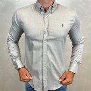 Camisa Manga Longa PRL Cinza... - Dropa Já
