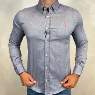 Camisa Manga Longa PRL Cinza... - Dropa Já