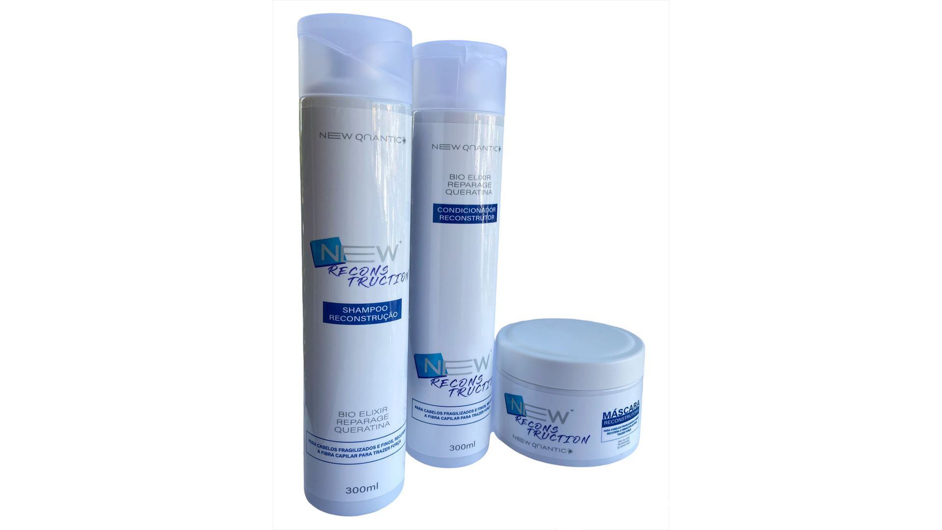 Linha Reconstrução New Quantic - Kit com shampoo, máscara de hidratação e condicionador - Para cabelos fragilizados e finos, recupera a fibra capilar para trazer força