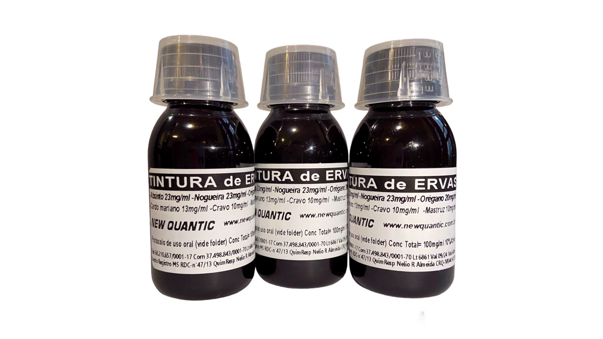 Kit com 3 Tinturas desparasitantes 6 ervas New Quantic – Curativo hepático/ Hipotensor/ Antioxidante/ Diurético