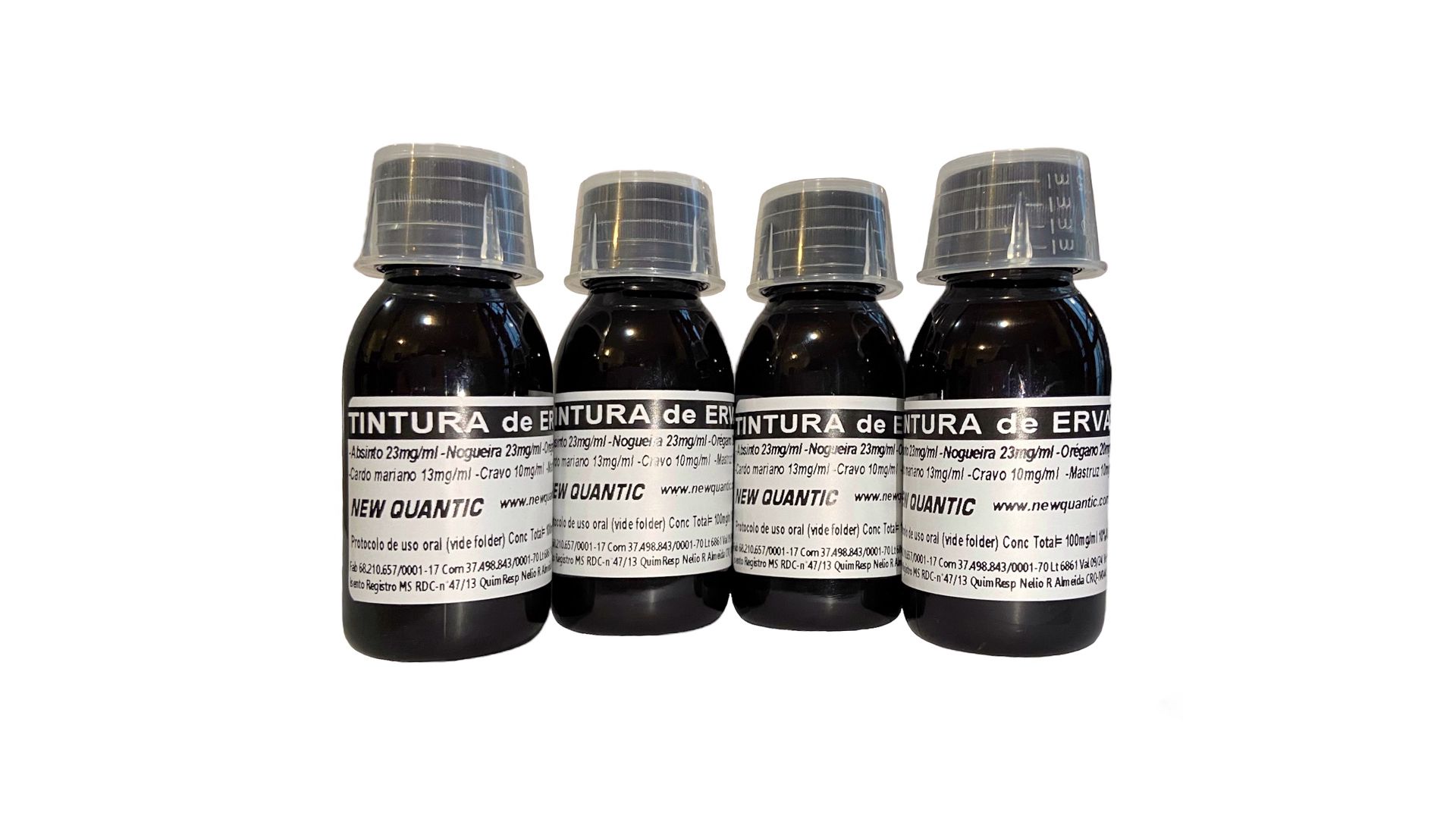 Kit com 4 Tinturas desparasitantes 6 Ervas New Quantic – Curativo hepático/ Hipotensor/ Antioxidante/ Diurético