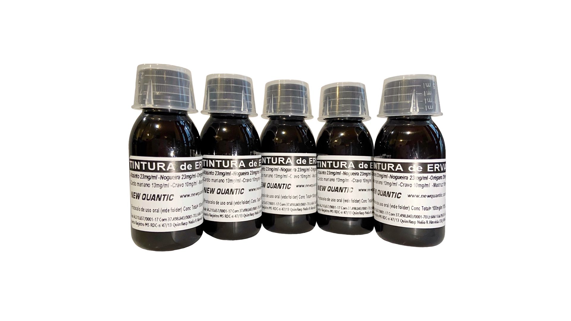 Kit com 5 Tinturas desparasitantes 6 ervas New Quantic – Curativo hepático/ Hipotensor/ Antioxidante/ Diurético