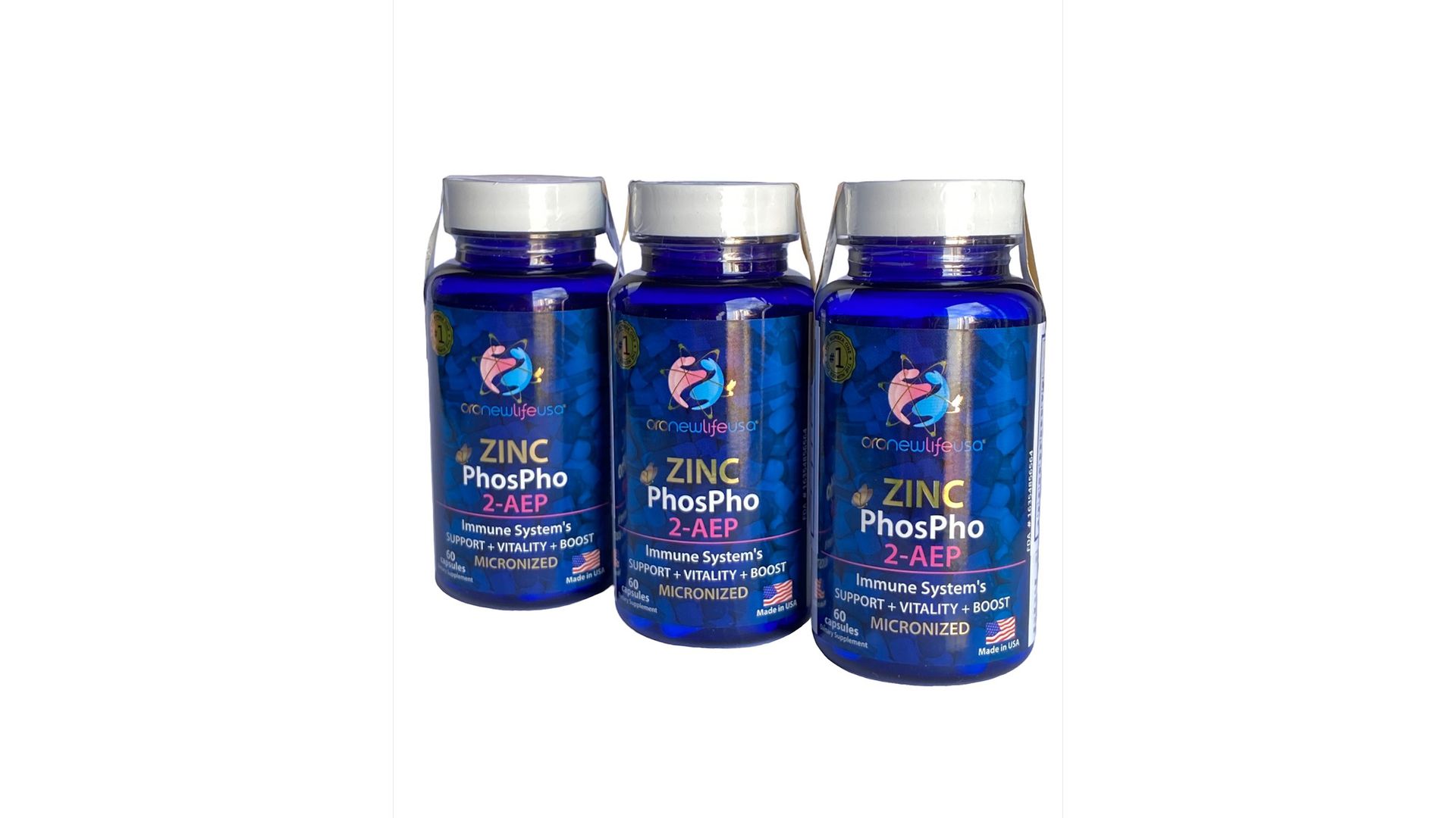 3 Frascos Zinc Phospho 2- AEP Suplemento Alimentar de vitaminas e minerais