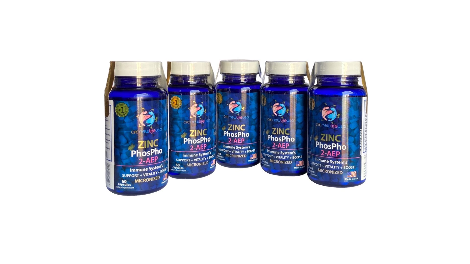 5 Frascos de Zinc Phospho 2- AEP OroNewLife - Suplemento Alimentar de vitaminas e minerais