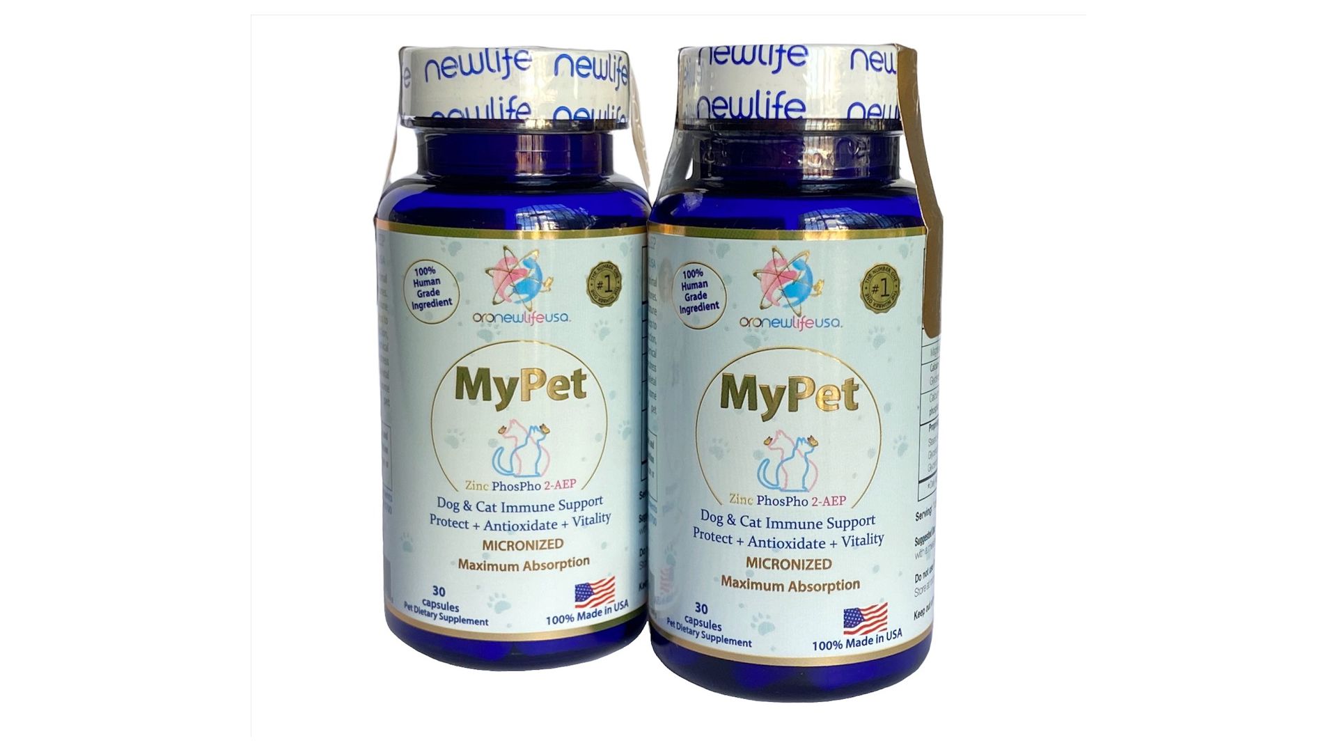 2 frascos de My Pet - Zinc Phospho 2-AEP Suplemento alimentar de minerais e vitaminas - 60 Cápsulas